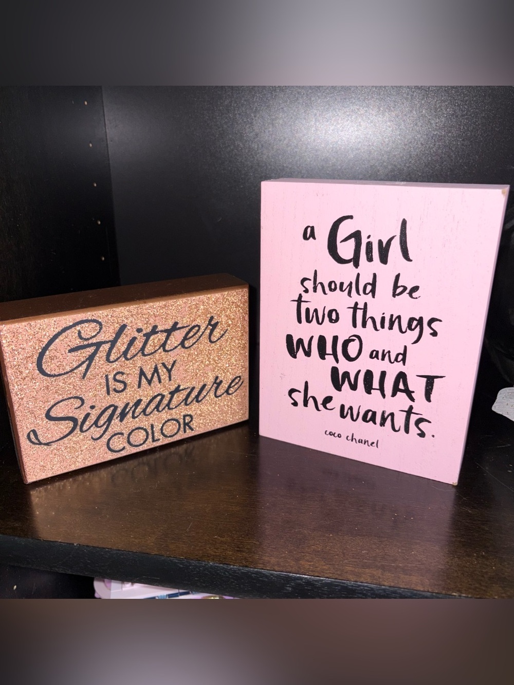 Glitter Rose Gold Decorative Block + Pink  Coco Chanel Quote + Glitter is Me